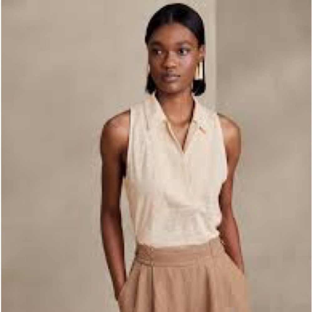 Banana Republic Cream Linen Polo Tank Top